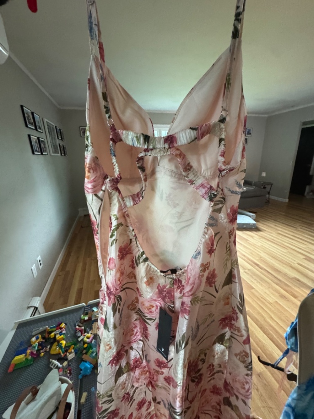 Lulus Alaia Blush Multi Floral Satin Backless Midi Dress Pink - Size S - Picture 3 of 4
